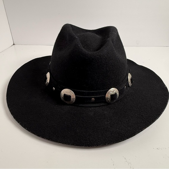 Eddy Bros Hat Cowboy Western Wool Felt Conch Metal Deco Gambler Black Medium USA - Picture 5 of 8